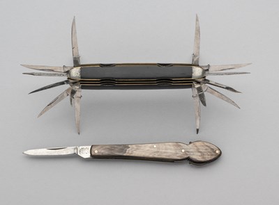 Lot 598 - A RARE PENKNIFE WITH MAGNIFYING GLASS, JOSEPH RODGERS AND A SIXTEEN-BLADE PENKNIFE, LATE 19TH/20TH CENTURY