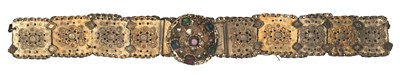 Lot 141 - AN EAST EUROPEAN WHITE METAL AND STONE-MOUNTED BELT