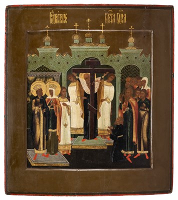 Lot 81 - AN ICON OF THE ELEVATION OF THE CROSS, RUSSIAN, LATE 17TH CENTURY