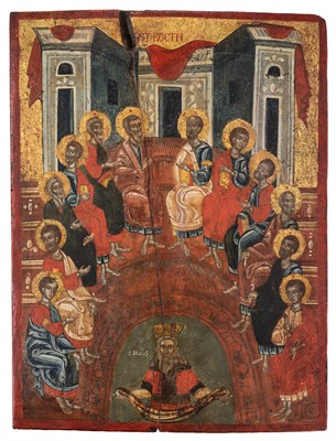 Lot 107 - AN ICON OF THE PENTECOST, GREEK, LATE 18TH CENTURY