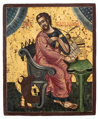 Lot 108 - AN ICON OF THE APOSTLE LUKE, GREEK, LATE 18TH CENTURY