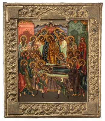 Lot 94 - AN ICON OF THE DORMITION OF THE VIRGIN, RUSSIAN, 19TH CENTURY