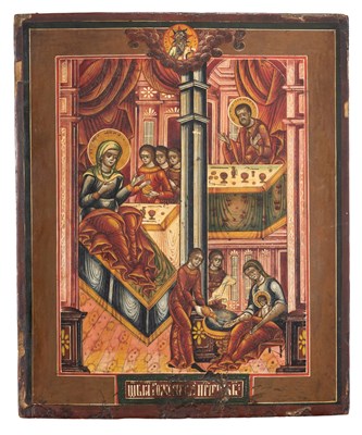 Lot 86 - AN ICON OF THE BIRTH OF THE VIRGIN, RUSSIAN, 18TH CENTURY