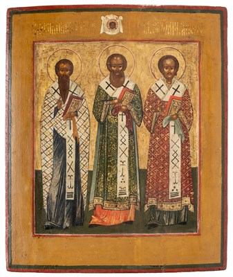 Lot 101 - AN ICON OF THE THREE HOLY HIERARCHS, RUSSIAN, 19TH CENTURY