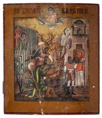 Lot 102 - AN ICON OF THE BEHEADING OF SAINT JOHN THE BAPTIST, PALEKH SCHOOL, RUSSIAN, EARLY 19TH CENTURY