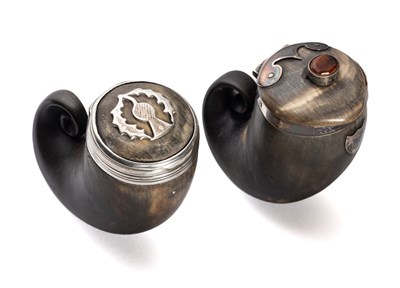 Lot 287 - TWO SILVER-MOUNTED HORN SNUFF MULLS, SCOTTISH, 19TH CENTURY