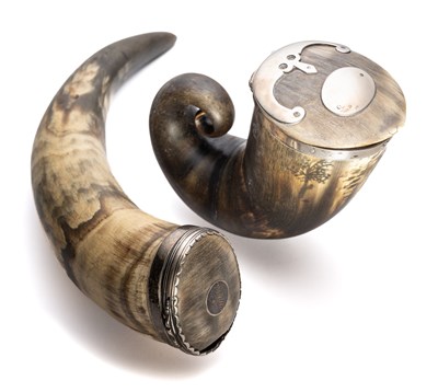 Lot 292 - A SILVER-MOUNTED HORN SNUFF MULL, SCOTTISH, EARLY 19TH CENTURY