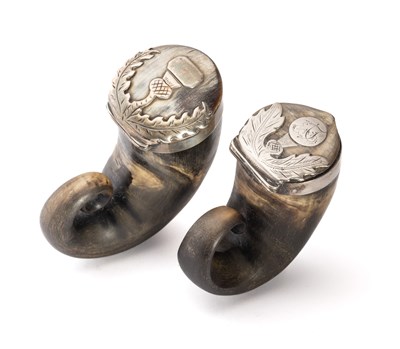 Lot 296 - TWO SILVER-MOUNTED HORN SNUFF MULLS, LATE 18TH / EARLY 19TH CENTURY