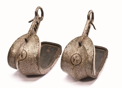 Lot 8 - A PAIR OF JAPANESE STEEL STIRRUPS (ABUMI BATTO)