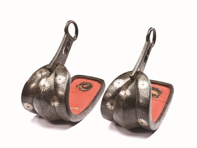 Lot 9 - A PAIR OF JAPANESE STEEL STIRRUPS (ABUMI BATTO)