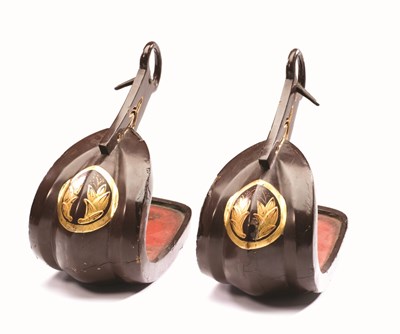 Lot 10 - A PAIR OF JAPANESE STEEL STIRRUPS (ABUMI BATTO)
