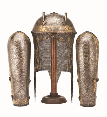 Lot 66 - A FINE INDIAN TÃ”P AND A PAIR OF BAZU BANDS