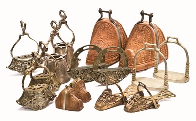 Lot 91 - SEVEN PAIRS AND ONE SINGLE SOUTH AMERICAN STIRRUP