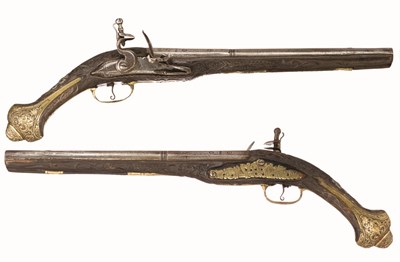 Lot 106 - A PAIR OF 20 BORE TURKISH FLINTLOCK HOLSTER PISTOLS