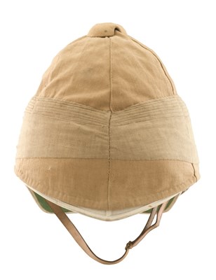 Lot 222 - A WHITE CLOTH COVERED CORK HELMET BY HAWKES & CO. 14 PICCADILLY