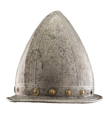 Lot 245 - **AN ITALIAN ETCHED MORION IN THE 'SPANISH' FASHION