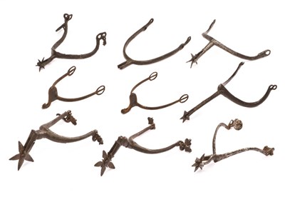 Lot 260 - A PAIR OF STEEL ROWEL SPURS AND SEVEN FURTHER STEEL ROWEL SPURS