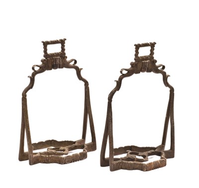 Lot 264 - A PAIR OF TINNED IRON STIRRUPS