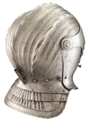 Lot 271 - **A CLOSE HELMET IN GERMAN EARLY 16TH CENTURY MAXIMILIAN STYLE