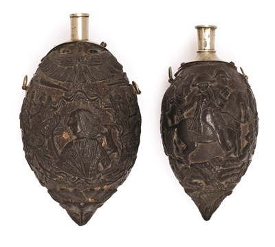 Lot 309 - **TWO FRENCH CARVED COCONUT FLASKS