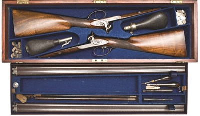 Lot 365 - A CASED PAIR OF 14 BORE D.B. PERCUSSION SPORTING GUNS BY J. PRATT