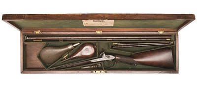 Lot 366 - A CASED 20 BORE D.B. PERCUSSION SPORTING GUN BY JOSEPH MANTON