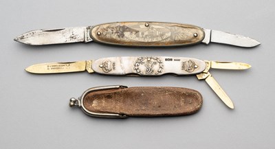 Lot 714 - A 1902 EDWARD VII SILVER CORONATION PENKIFE, J. NOWILL & SONS, SHEFFIELD AND A GRETNA GREEN SOUVENIR KNIFE