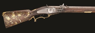 Lot 378 - A 14 BORE COMPOSITE GERMAN WHEEL-LOCK SPORTING RIFLE