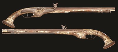 Lot 384 - A FINE PAIR OF 28 BORE SILESIAN LONG WHEEL-LOCK HOLSTER PISTOLS