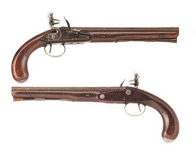 Lot 391 - A PAIR OF 24 BORE FLINTLOCK DUELLING PISTOLS BY WOGDON