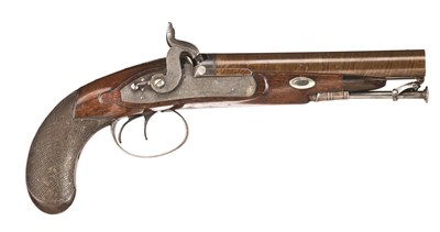 Lot 393 - A 16 BORE D.B. PERCUSSION PISTOL BY CHARLES MOORE