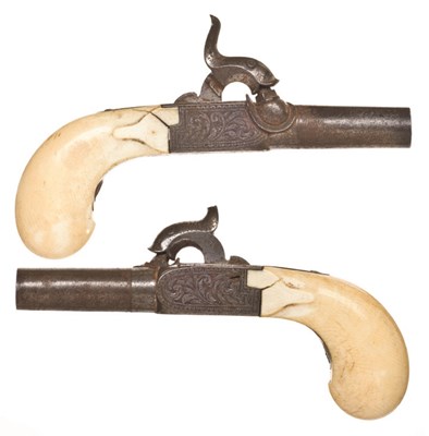 Lot 395 - A PAIR OF 140 BORE CONTINENTAL PERCUSSION MUFF PISTOLS