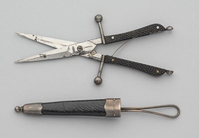 Lot 780 - A RARE PAIR OF BIRCHAM PATENT DAGGER SCISSORS, THORNHILL, LONDON, CIRCA 1876