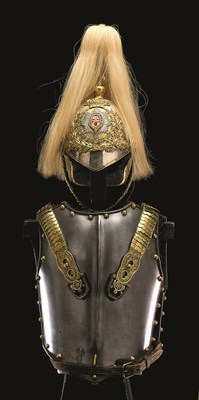 Lot 98 - A VICTORIAN 1871 PATTERN LIFE GUARD OFFICER'S HELMET AND CUIRASS
