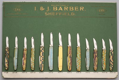 Lot 674 - A SALESMAN’S DISPLAY OF THIRTEEN POCKET KNIVES, I. & J. BARBER, SHEFFIELD, CIRCA 1920-8