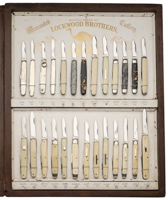 Lot 226 - A SALESMAN’S DISPLAY OF TWENTY-SIX POCKET KNIVES, LOCKWOOD BROTHERS, SHEFFIELD, LATE 19TH/EARLY 20TH CENTURY