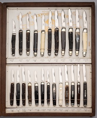 Lot 655 - A SALESMAN’S DISPLAY OF TWENTY-FOUR POCKET KNIVES, LOCKWOOD BROTHERS, SHEFFIELD,  LATE 19TH/EARLY 20TH CENTURY