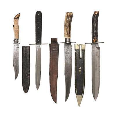 Lot 157 - FOUR ENGLISH HUNTING KNIVES