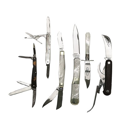 Lot 159 - SIX MULTI BLADED PENKNIVES