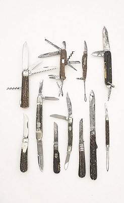 Lot 161 - ELEVEN MULTI BLADED PENKNIVES WITH ANTLER SCALES