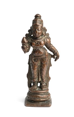 Lot 163 - A BRONZE FIGURE OF BHU-DEVI, TAMIL NADU, SOUTH INDIA, CIRCA 18TH CENTURY