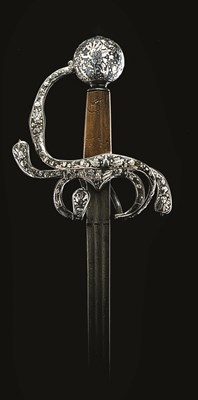 Lot 285 - A FINE AND RARE ENGLISH RAPIER WITH SILVER-ENCRUSTED HILT