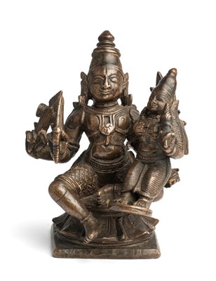 Lot 164 - A BRONZE GROUP DEPICTING SIVA AND PARVATI, SOUTH INDIA, 19TH CENTURY