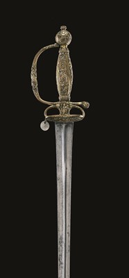 Lot 311 - A SMALL-SWORD WITH CHISELLED BRASS HILT