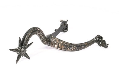 Lot 329 - AN ENGLISH SILVER-ENCRUSTED SPUR