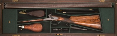 Lot 436 - A CASED 13 BORE D.B. PERCUSSION SPORTING GUN BY SNOWDON