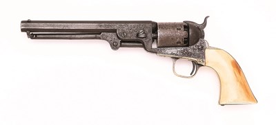 Lot 468 - A .36 CALIBRE U.S. COLT MODEL 1851 HARTFORD FACTORY ENGRAVED REVOLVER WITH IVORY BUTT