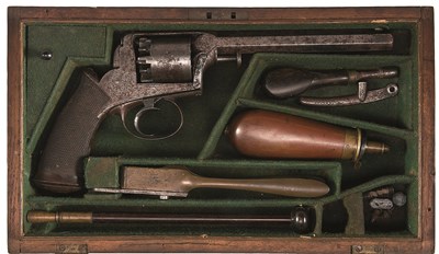 Lot 475 - A CASED 54 BORE ADAMS PATENT MODEL 1851 FIVE-SHOT SELF-COCKING PERCUSSION REVOLVER BY DEANE ADAMS &