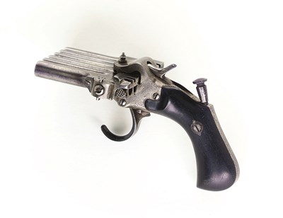 Lot 479 - A RARE 6MM FRENCH JARRE PATENT SELF-COCKING SIX BARRELLED 'HARMONICA' PISTOL