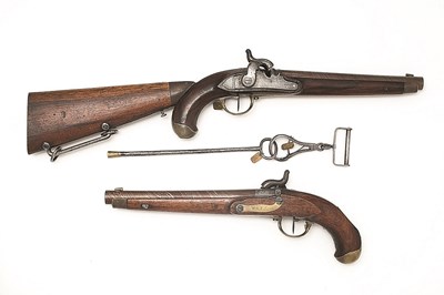 Lot 480 - A RARE PAIR OF .600 CALIBRE HANOVERIAN MODEL 1818/43 RIFLED PERCUSSION CAVALRY PISTOLS